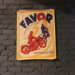 Affiche FAVOR, illustration cycles, motos, vélomoteurs.