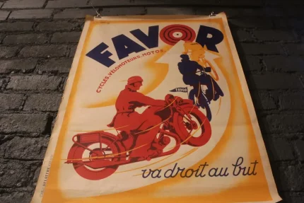 Affiche FAVOR, illustration cycles, vélomoteurs.