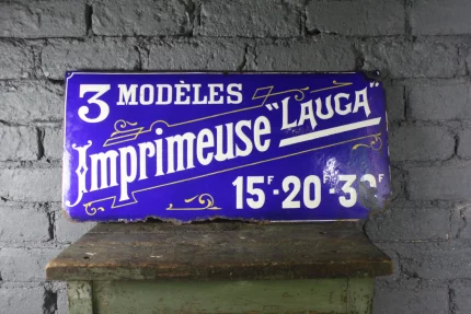 Plaque émaillée "LAUGA" Imprimeuse, années 20.